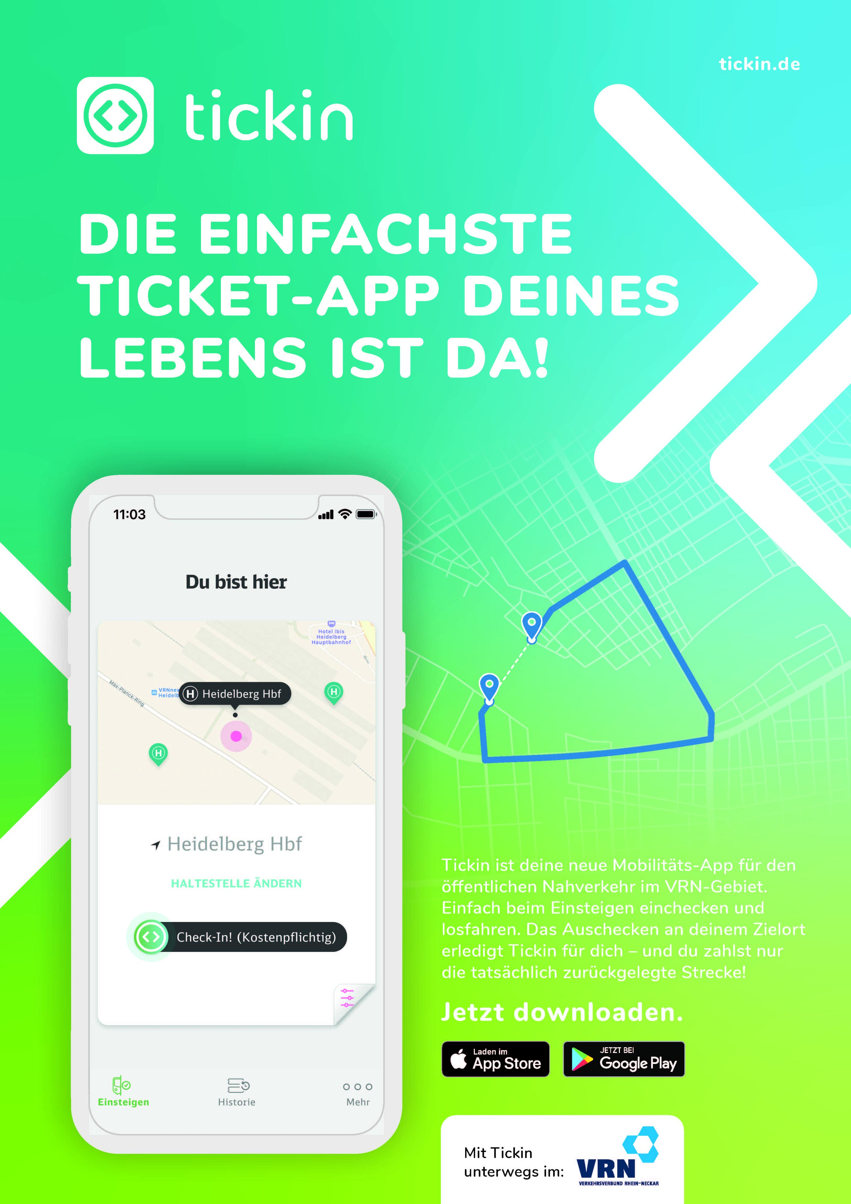 Günstig reisen im VRN die neue TicketApp „Tickin