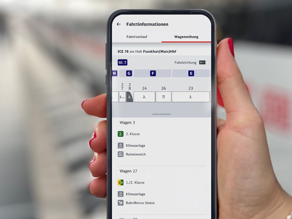 Blick in die App DB Navigator - Wagenreihung-Übersichtsseite